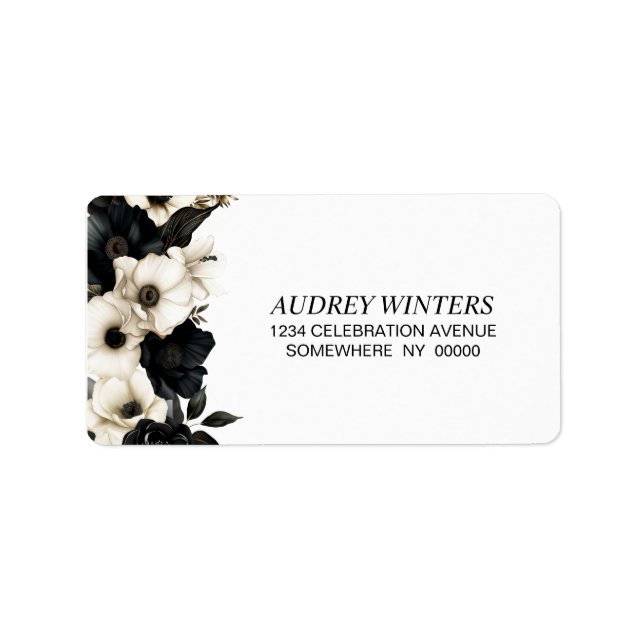 Black and White Floral Address Label (Front)