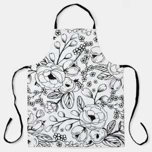 Black and White Floral Apron