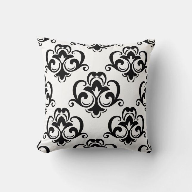 Black and White Floral Arabesque Throw Pillow (Front)