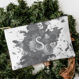 Black and White Floral Artistic Personalised Gift Accessory Pouch