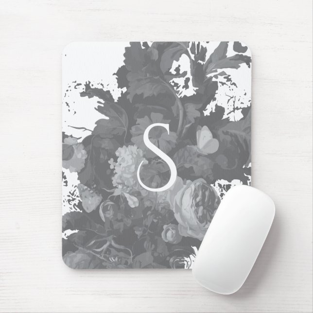 Black and White Floral Artistic Personalised Gift Mouse Pad (With Mouse)