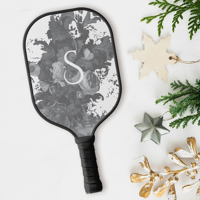 Black and White Floral Artistic Personalised Gift Pickleball Paddle (Creator Uploaded)