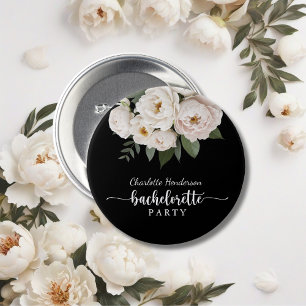 Black And White Floral Bachelorette Party 7.5 Cm Round Badge
