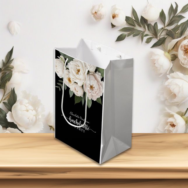 Black And White Floral Bachelorette Party Medium Gift Bag (Creator Uploaded)