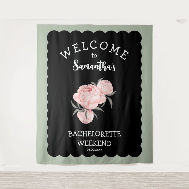 Black and White Floral Bachelorette Party Tapestry (Front)