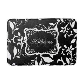 Black and White Floral Bath Mat