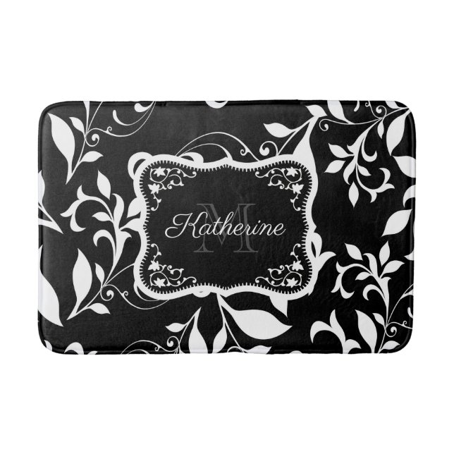 Black and White Floral Bath Mat (Front)
