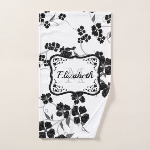 Black and White Floral Bath Towel Set
