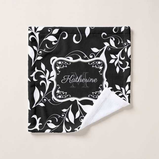 Black and White Floral Bath Towel Set (Wash Cloth)