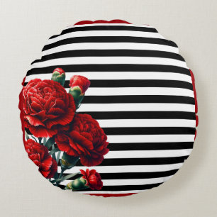 Black and White Floral Beauty Round Cushion
