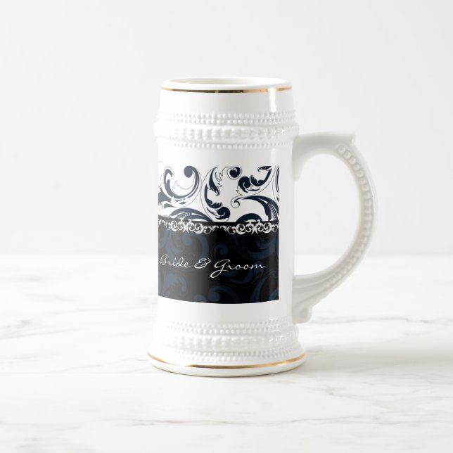 Black and White Floral Beer Stein (Right)