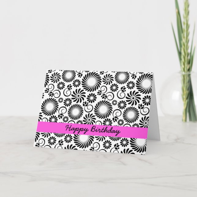 Black and white floral Birthday Card (Front)
