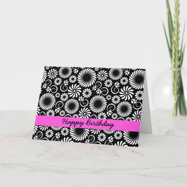Black and white floral Birthday Card (Front)