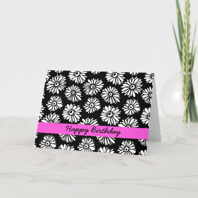 Black and white floral Birthday Card (Front)