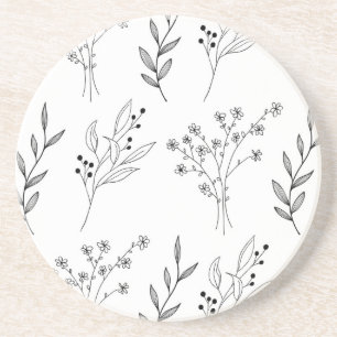 Black and White Floral Boho Wedding Coaster