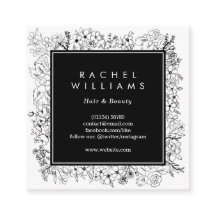 Black and white floral border square business card