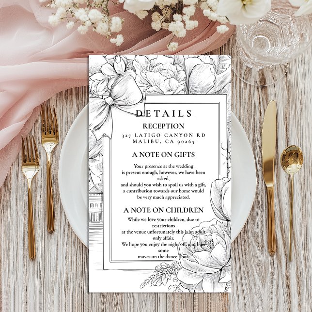 Black and White Floral Bow Wedding Enclosure Card (Creator Uploaded)