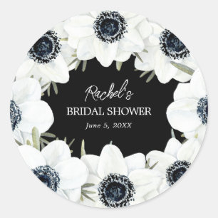 Black and White Floral Bridal Shower Classic Round Sticker