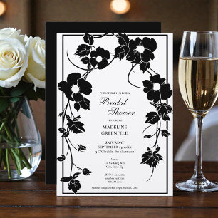 Black and White Floral Bridal Shower Invitation