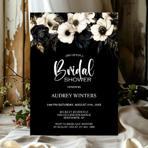 Black and White Floral Bridal Shower Invitation