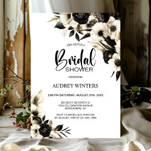 Black and White Floral Bridal Shower Invitation