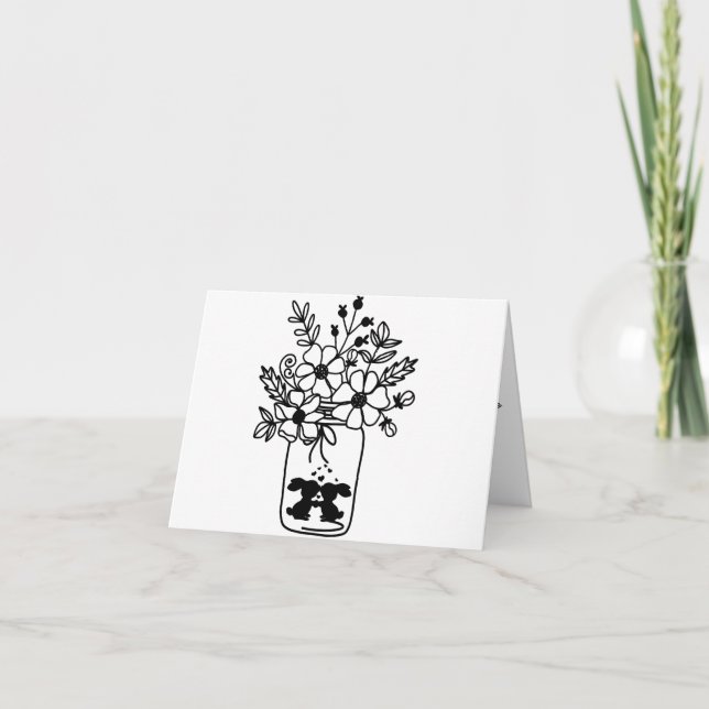 BLACK AND WHITE FLORAL BUNNIES LOVE CARD (Front)