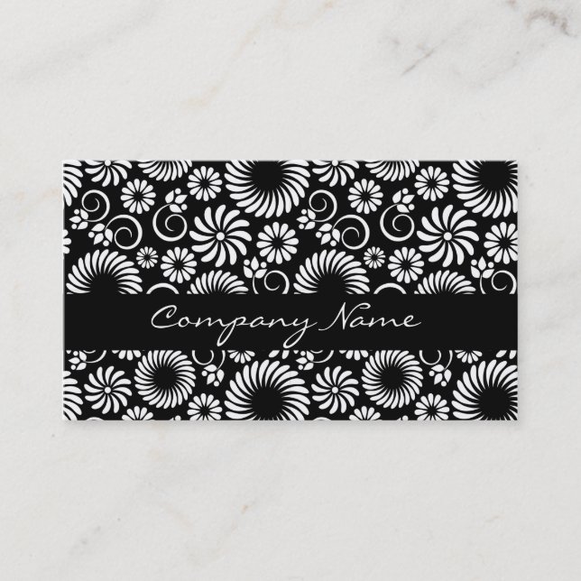 Black and white floral Business Card (Front)