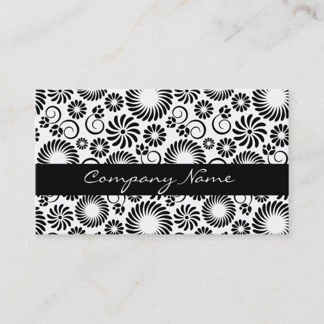Black and white floral Business Card (Front)