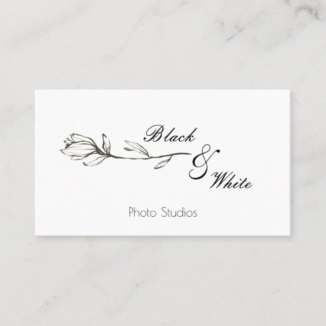 Black and White Floral Business Card (Front)