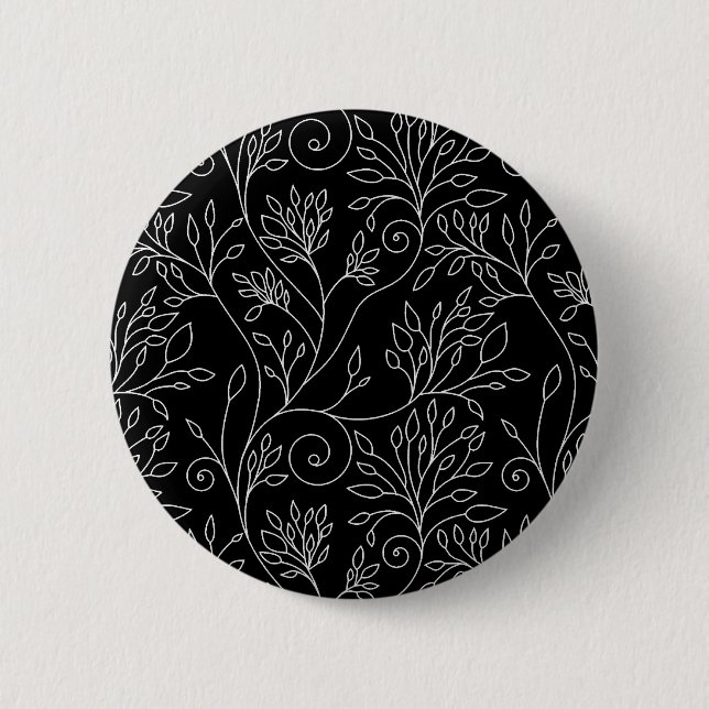 Black and white floral Button (Front)