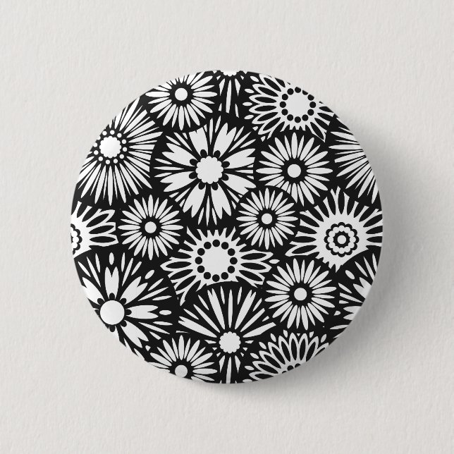 black and white floral Button (Front)