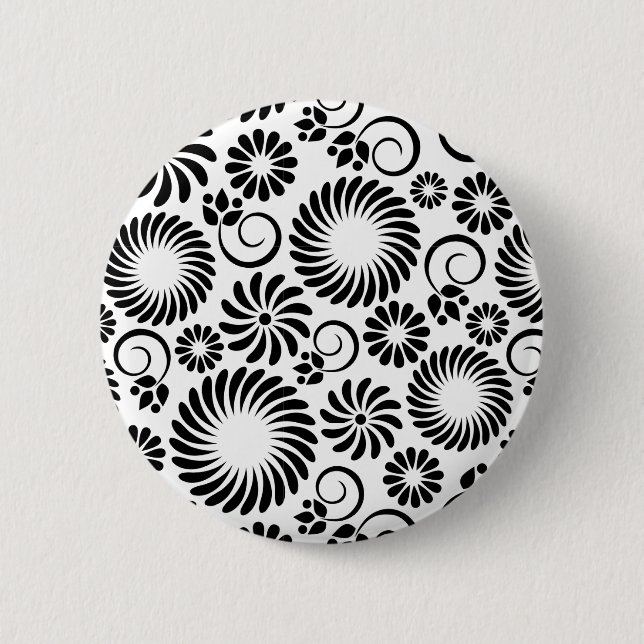 black and white floral Button (Front)