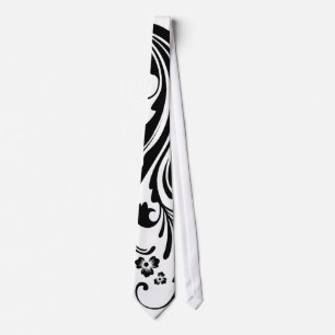 Black and White Floral Chic Wedding Tie