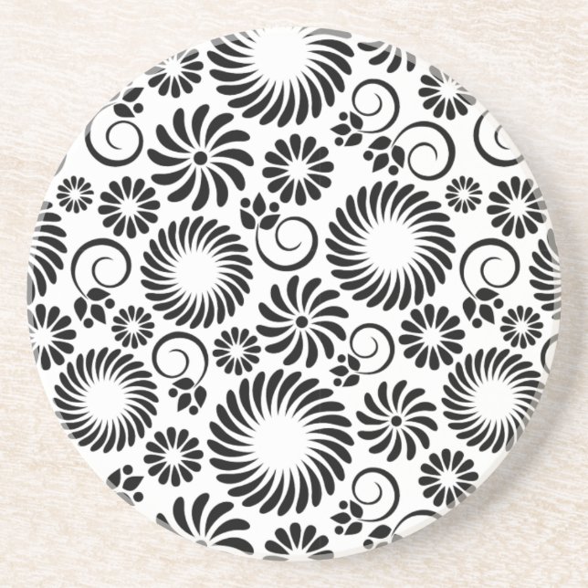 Black and white floral coaster (Front)