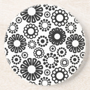 Black and white floral Coaster