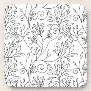 Black and white floral Cork Coaster