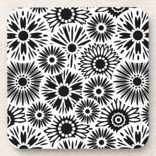 black and white floral Cork Coaster