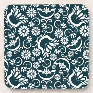 black and white floral Cork Coaster