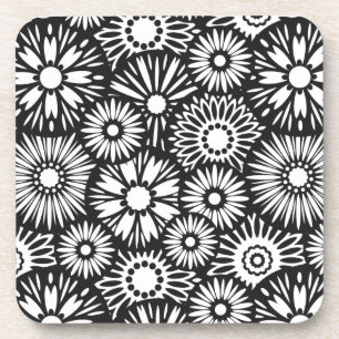 black and white floral Cork Coaster