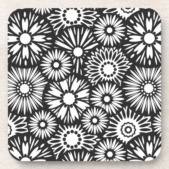 black and white floral Cork Coaster (Front)