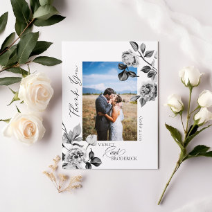 Black and White Floral Customisable Thank You Card