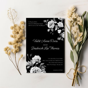 Black and White Floral Customisable Wedding Invitation