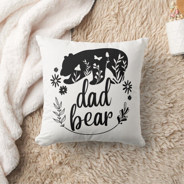 Black And White Floral Dad Bear Cushion (Blanket)