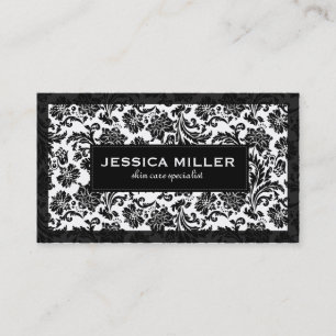 Black And White Floral Damask Business Card