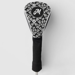 Black and White Floral Damask Custom Monogram Golf Head Cover