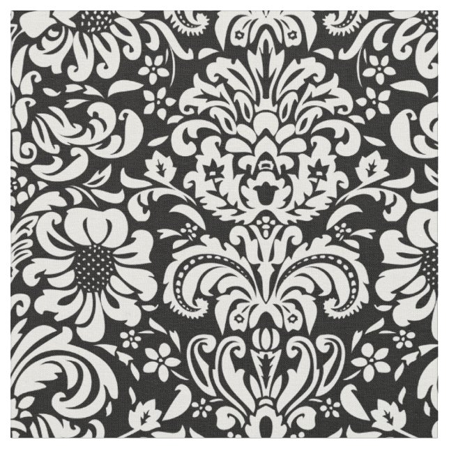 Black and White Floral Damask Fabric (Close Up)