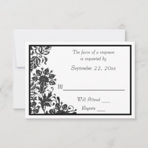 Black and White Floral Damask RSVP Card