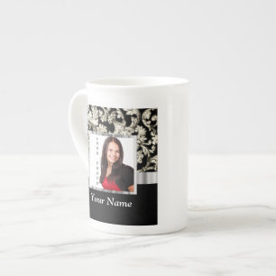 Black and white floral damask template bone china mug