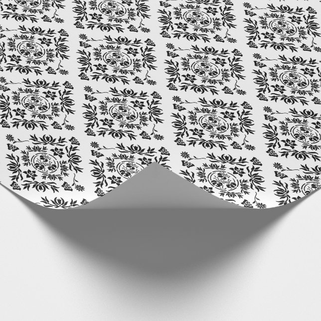 Black and White Floral Damask Wrapping Paper (Corner)