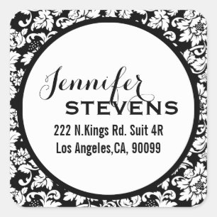 Black And White Floral Damasks Square Sticker